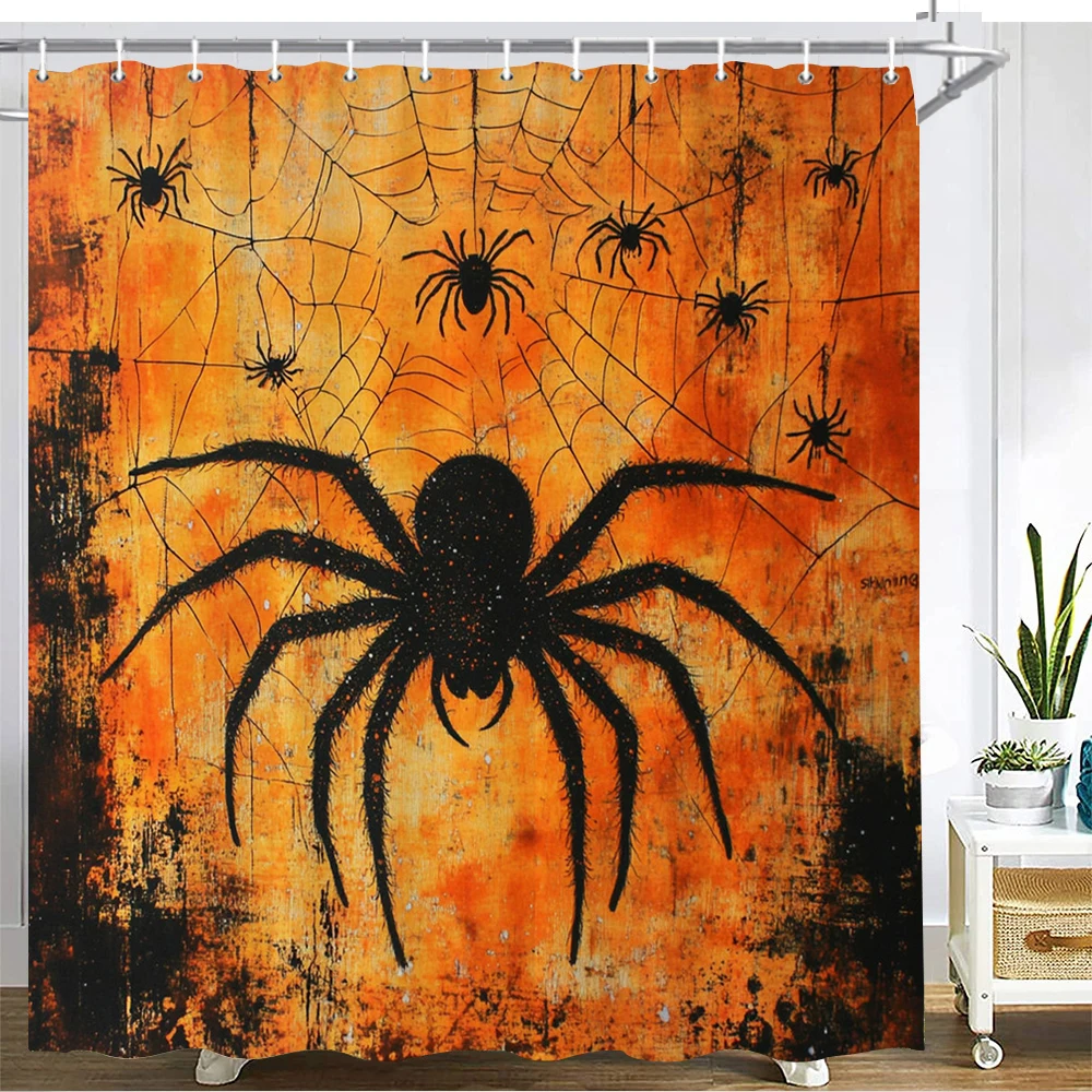 

1PC Halloween Shower Curtain Gothic Skeleton Bat Spider Web All Saints Day Home Vintage Bathroom Curtain Bathtubs Curtain