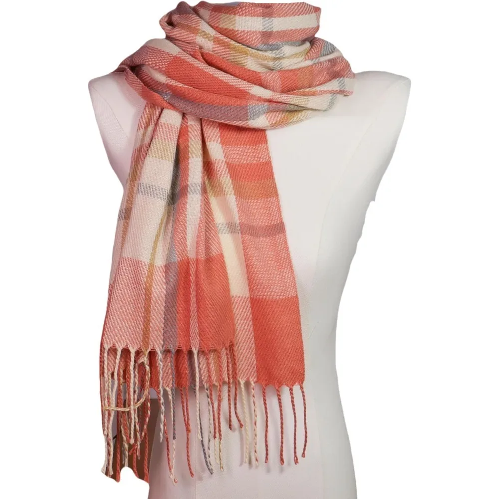 여성용 패션 스카프 롱 숄 겨울 두꺼운 따뜻한 니트 대형 체크무늬 스카프