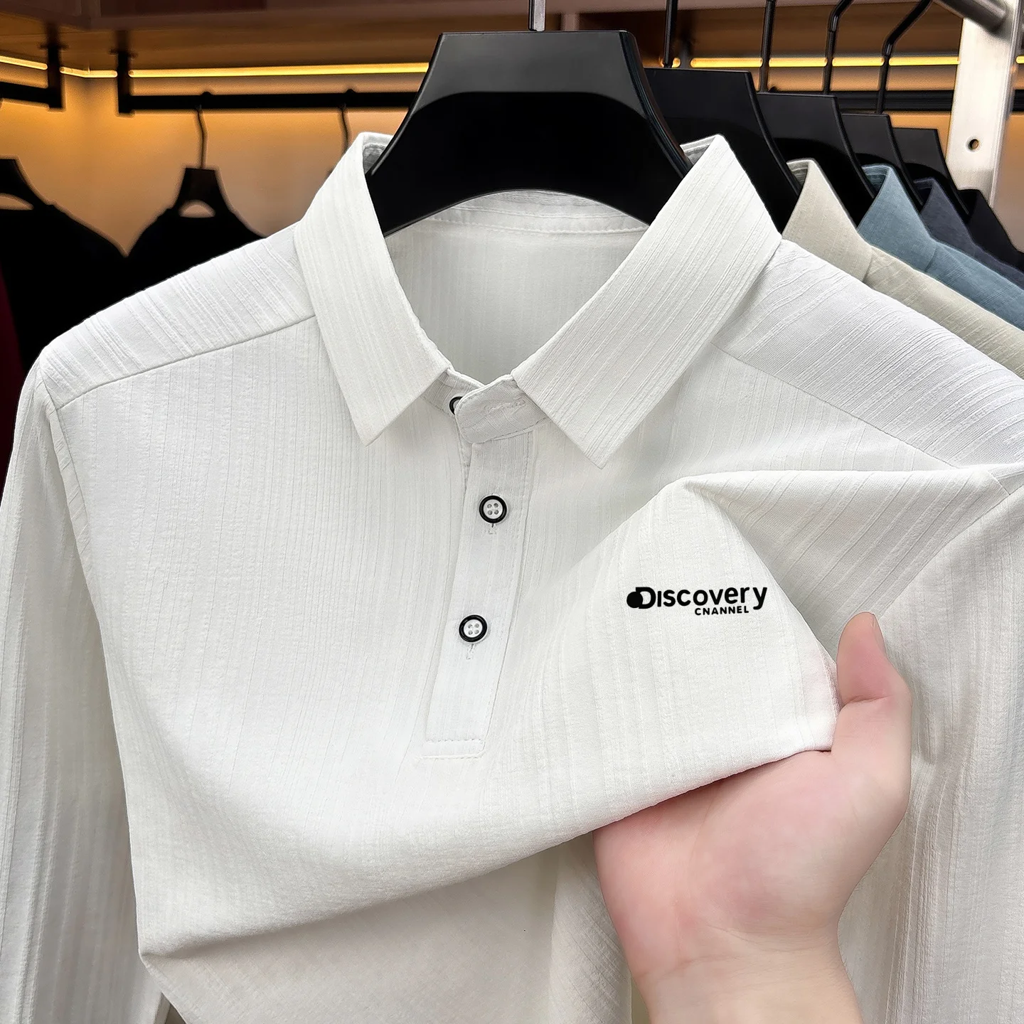 Designer Brand Men's Original Printed Polo Shirt Autumn New Solid Color Long Sleeve Lapel T-Shirt Business Casual Men's Clothing