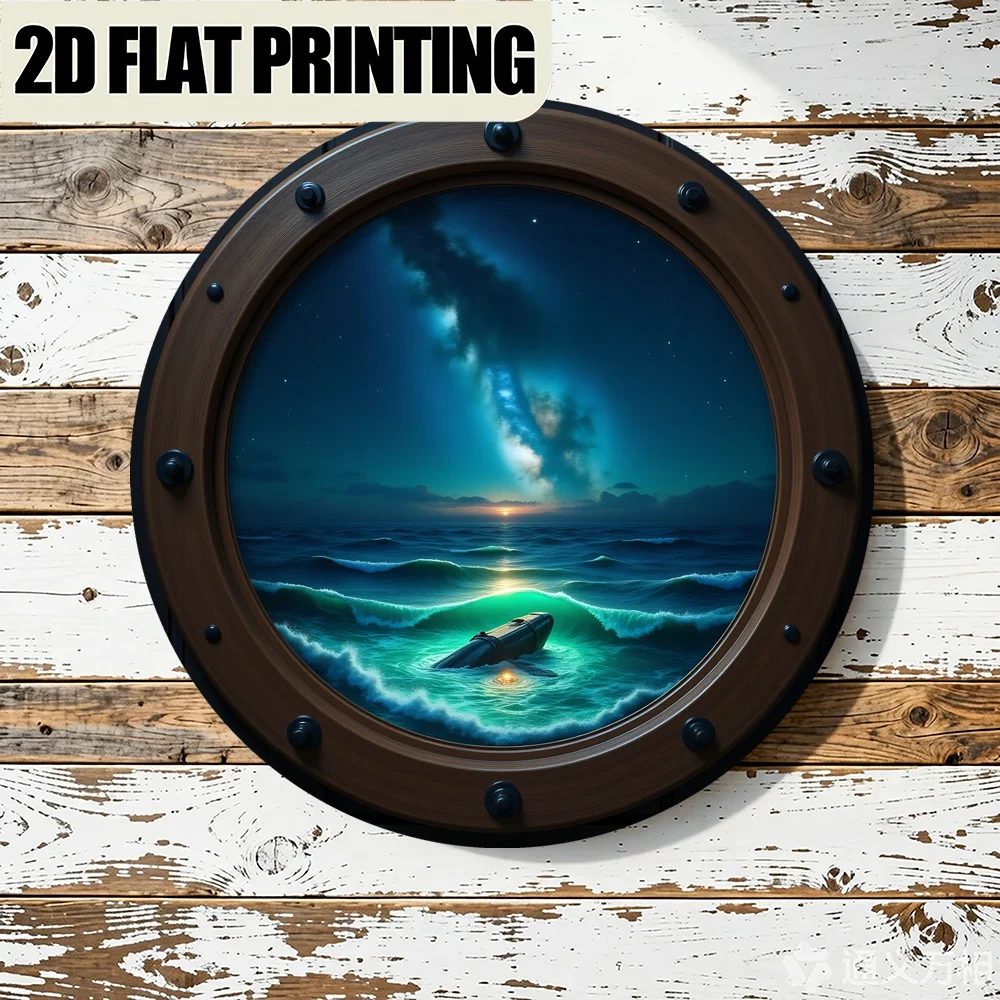 2D Retro Metal Sign Round Wall Decor Nautical Night Ocean Scene Bar Cafe Club Kitchen Art
