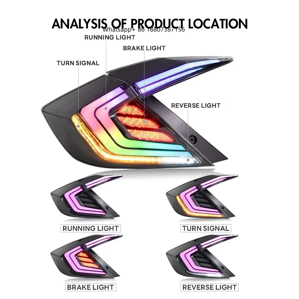 

Full LED Rear Lamp Colorful Startup Animation Plug and Play Taillights forHonda 10th Gen 2016-2020 Sedan Civic RGB Tail Lights