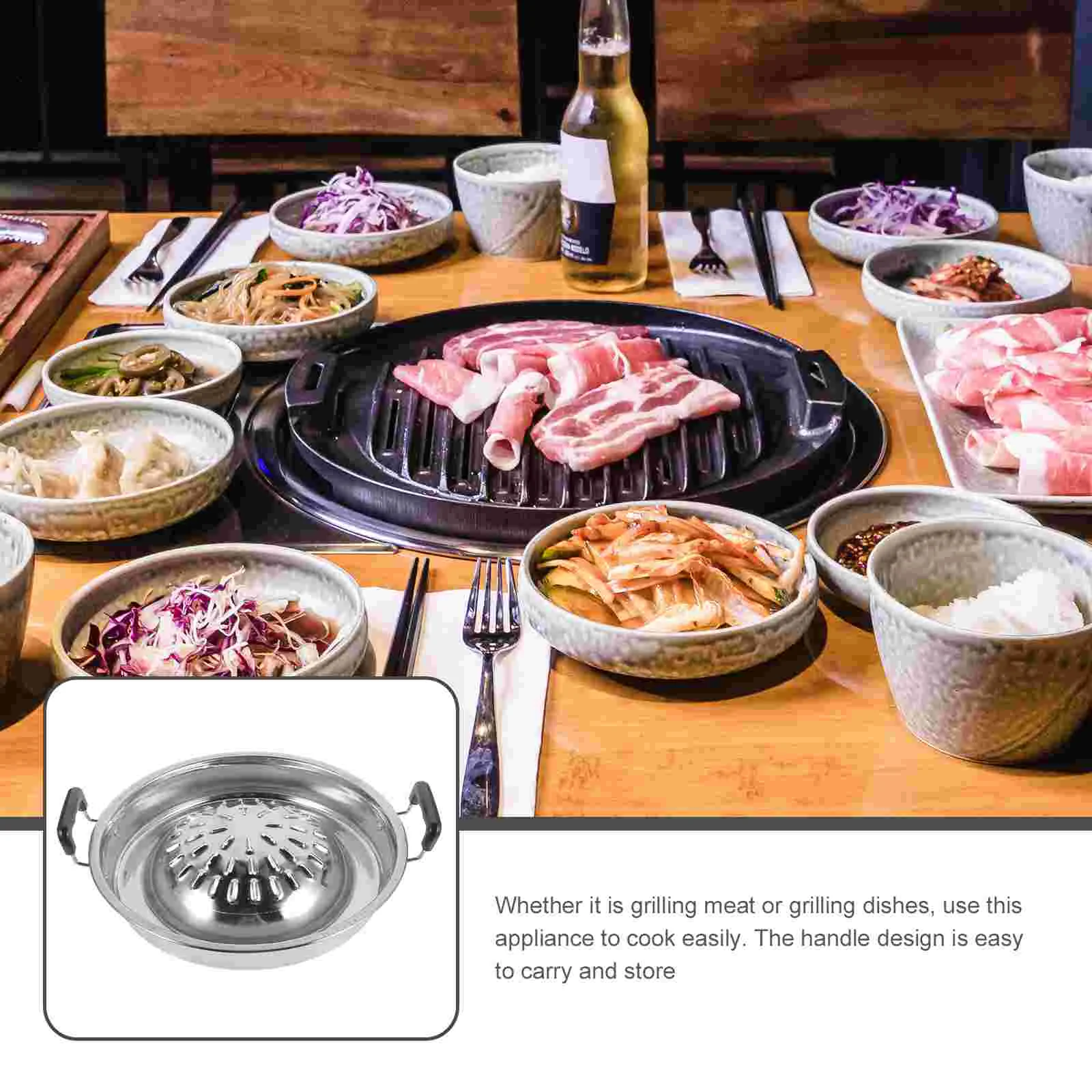 Outdoor Stainless Steel Barbecue Grill Korean Bbq Stove Roaster Frying Pan Hotpot