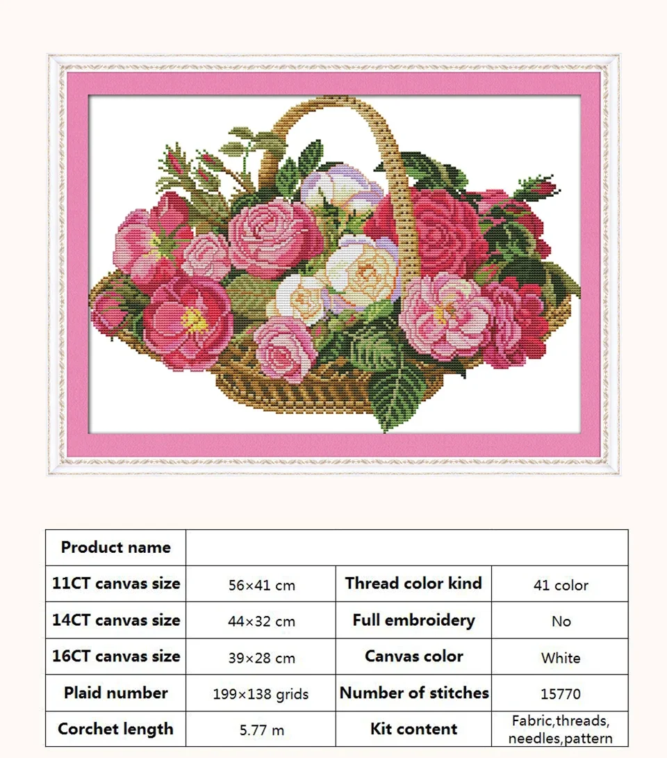 Lilac Rose Tulips Flower Basket Patterns Counted Cross Stitch Set