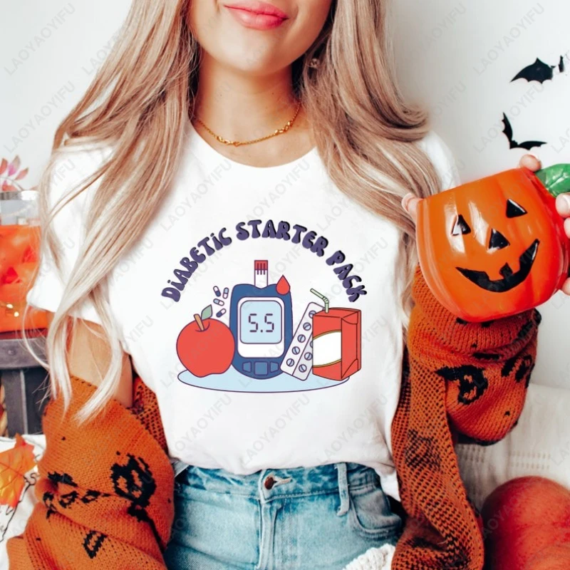 Diabetes Starter Pack Funny Diabetic Tops Health Protects The Body Awareness Funny Tees Men Women Cotton Harajuku Leisure Tshirt