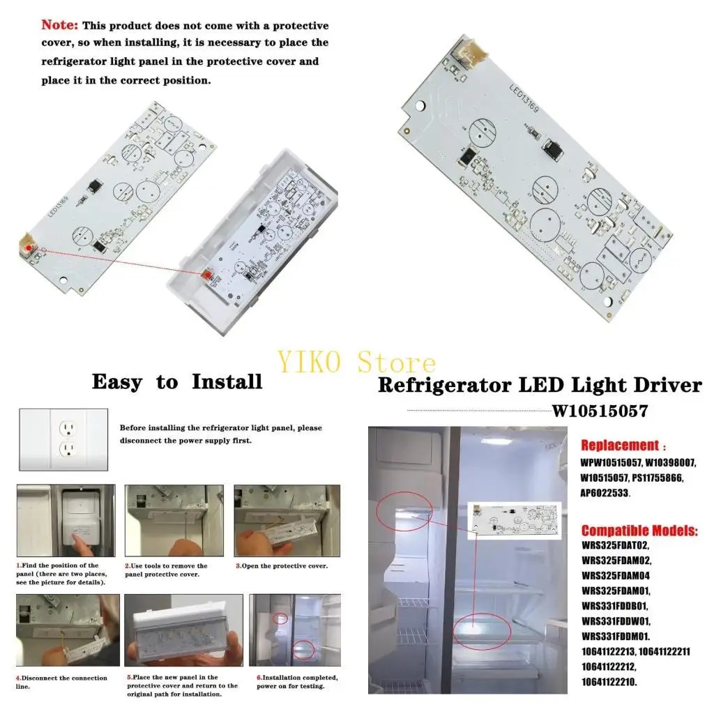 K32C Refrigerator LED Light Driver Board W10515058+W10515057 Refrigerator Repait LED Light Plate Replacement