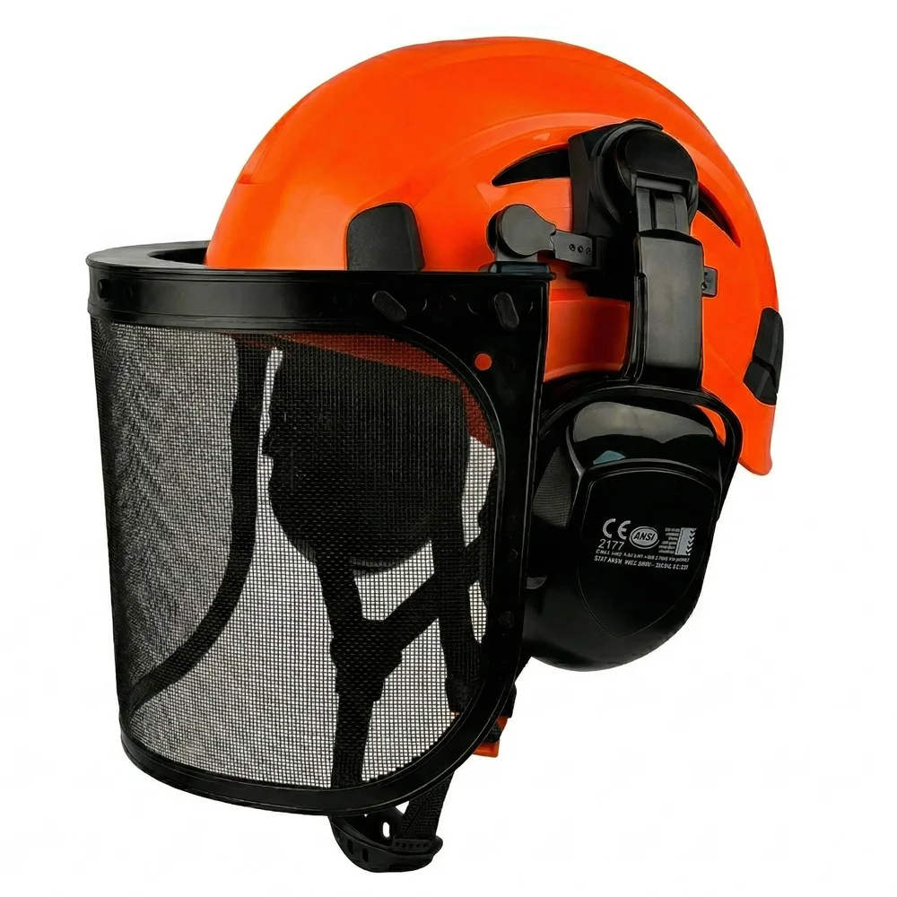 

CE Forestry Safety Helmet 3 in 1 Chainsaw Hard Hat Mesh Face Shield Ear Muffs for Arborist Logging Brush Cutter Work Cap ABS