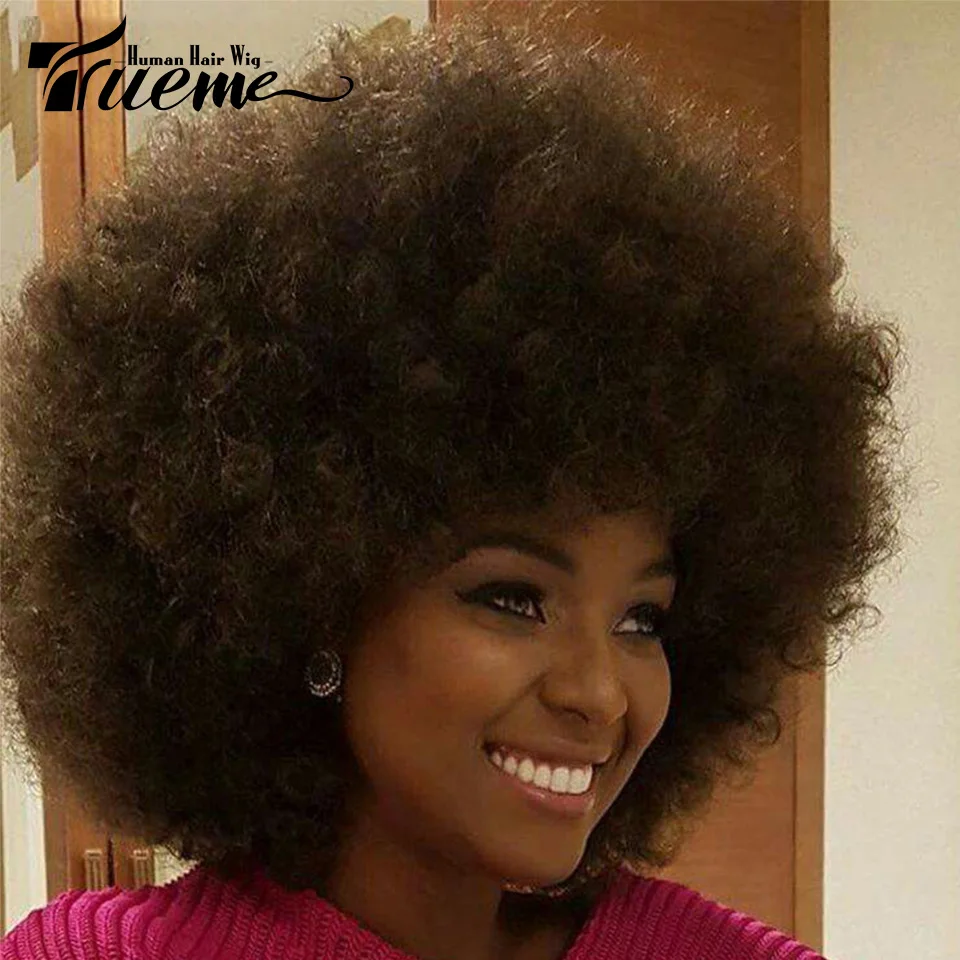 

Trueme Afro Kinky Curly Human Hair Wigs Colored Brazilian Human Hair Wig For Women Ombre Brown Black Fashion Afro Curl Full Wig