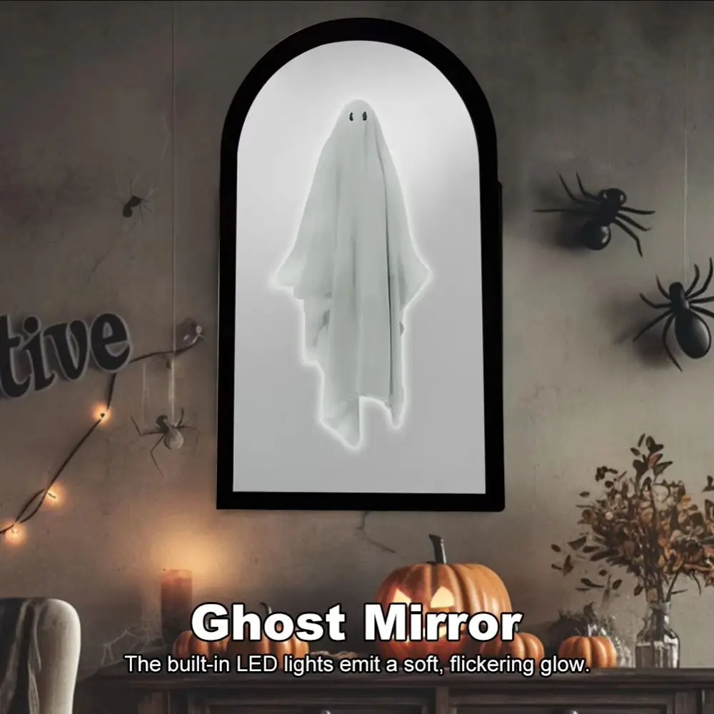 Round/Wave Ghost Hologram Mirror USB Light Up Ghost Wall Mirror Illusion Design Wall Mounted Haunted House Prop Haunted House