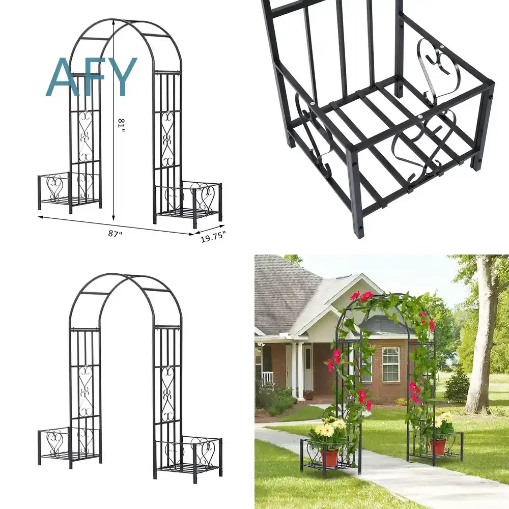 Simple Outdoor Flower Box Arch for Patio Garden Decoration Grass Vine Climbing Frame for Outdoor Wedding Backdrop Arbor