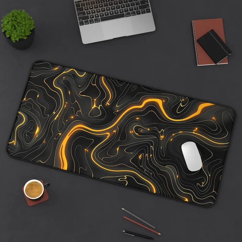 Golden Striped Desk Mat, Non-slip and Waterproof Gaming Mouse Pad, Office Gaming Desk Decorative Mat,a Perfect Gift for Friends.
