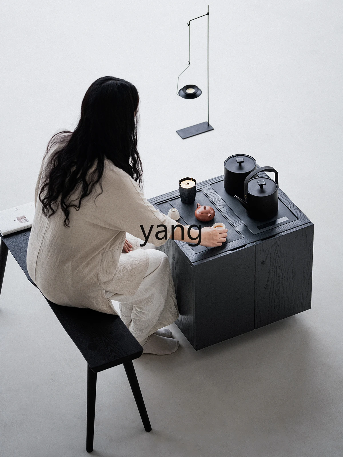 LMM Tatami Tea Table Solid Wood Short Tea Cabinet Home Balcony Mobile Automatic Water Feeding