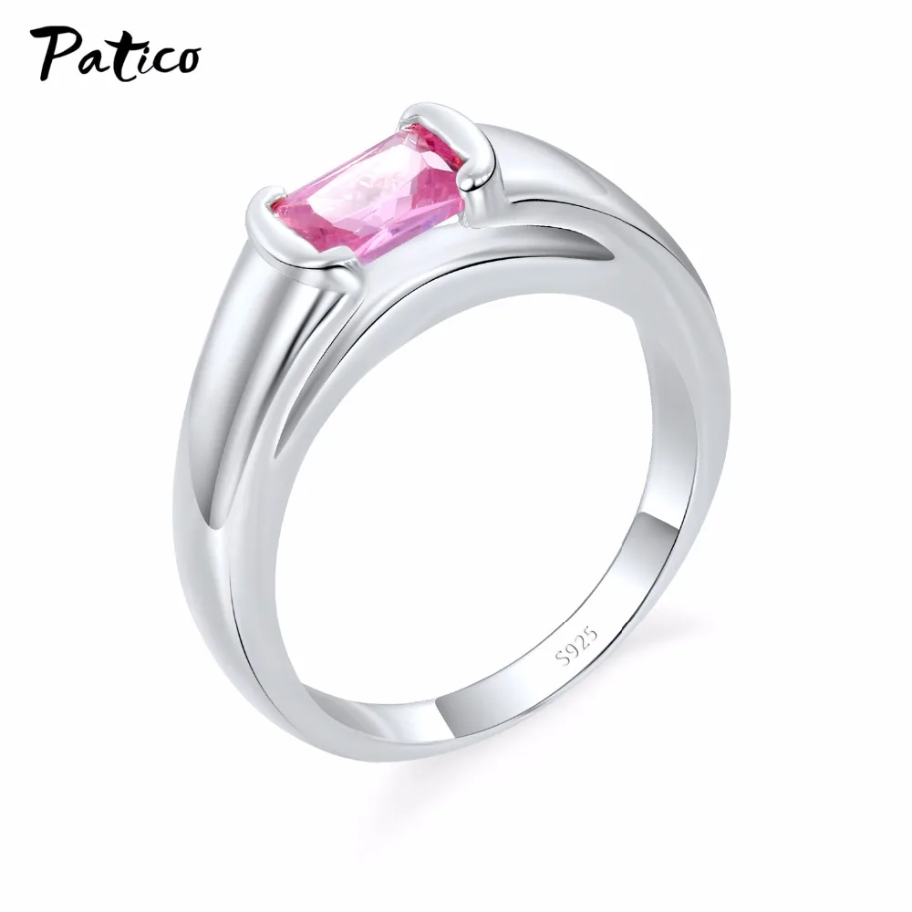 Simple Men Ring 925 Sterling Silver Wedding Rings For Women Square Black CZ Birthday Party Jewelry Russia Style Wholesale