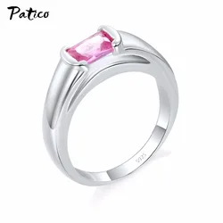 Simple Men Ring 925 Sterling Silver Wedding Rings For Women Square Black CZ Birthday Party Jewelry Russia Style Wholesale