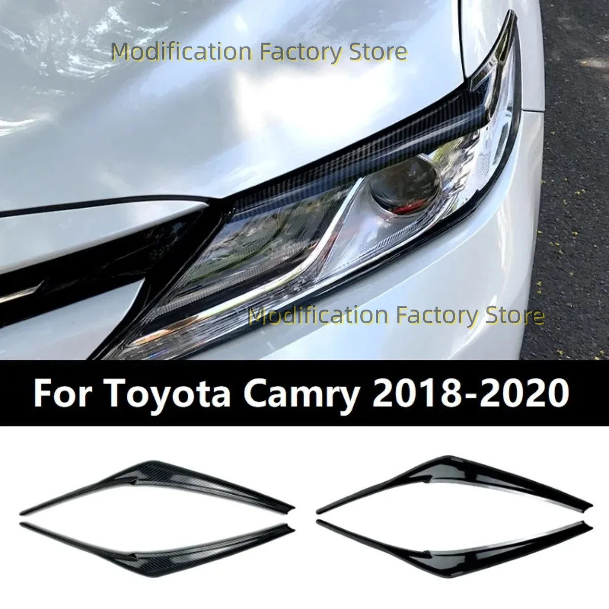 

Headlight Eyebrow Eyelid Cover Carbon Look/Glossy Black for Toyota Camry 2018 2019 2020