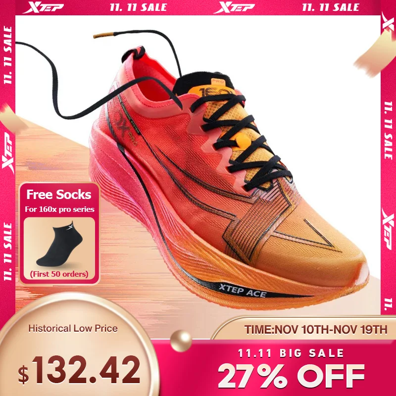 

Xtep 160X 5.0 Pro кроссовки мужские с карбоновой пластиной профессиональная спортивная обувь для марафона PB легкие прочные кроссовки 977319110039