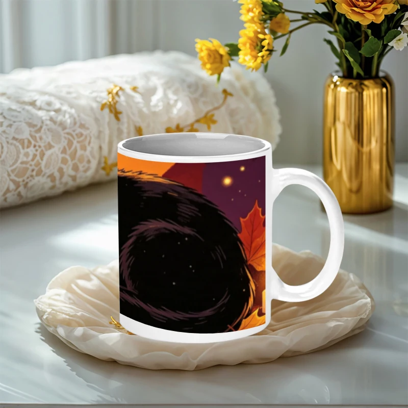 1pc Spooky Halloween Ceramic Mug with Rim & Suitable for Home/Office - Black Cat, Jack-O'-Lantern, Bats, Spider Web & Autumn Print Coffee Cup for Tea, Cocoa, Daily Use - Themed Gift for And