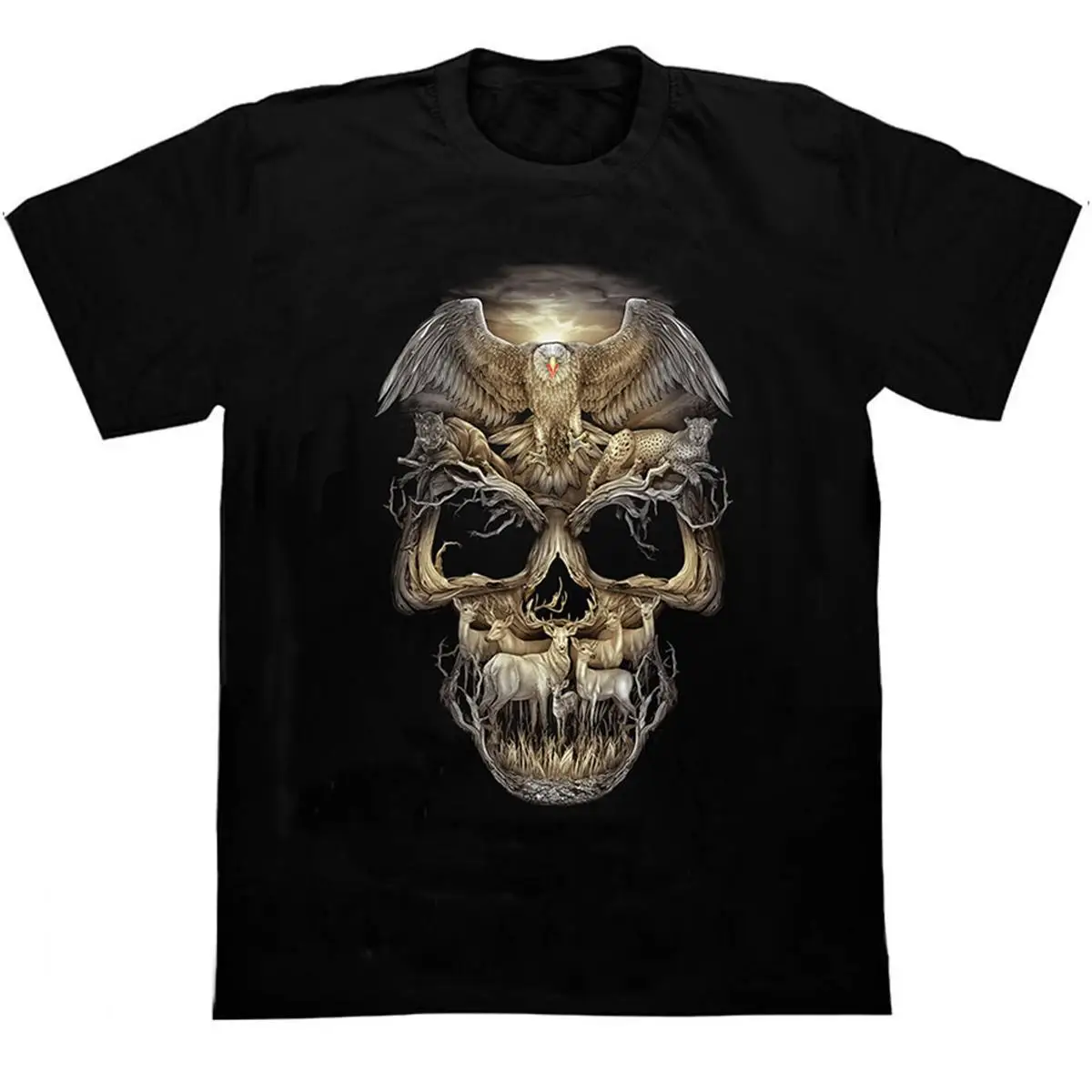 2026 New Fashion Western Wasteland Style Skull Graphic Print High Quality Men's Short Sleeve Loose Breathable Casual T-Shirt