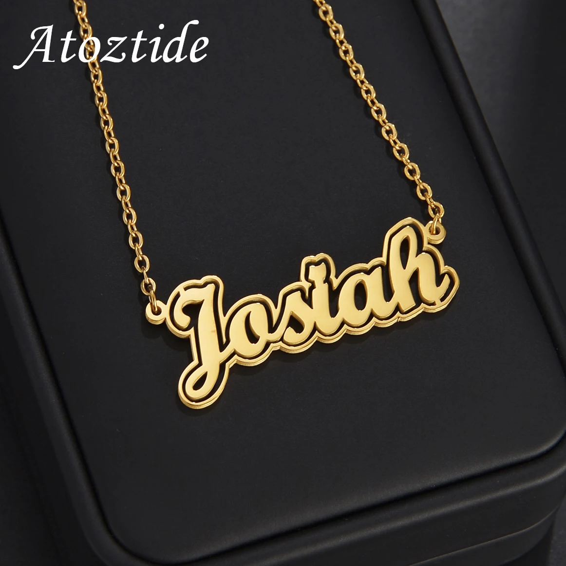 Atoztide Fashion Customized Name Necklaces Stainless Steel Personalized for Women Letter with Line Choker Unisex Jewelry Gift