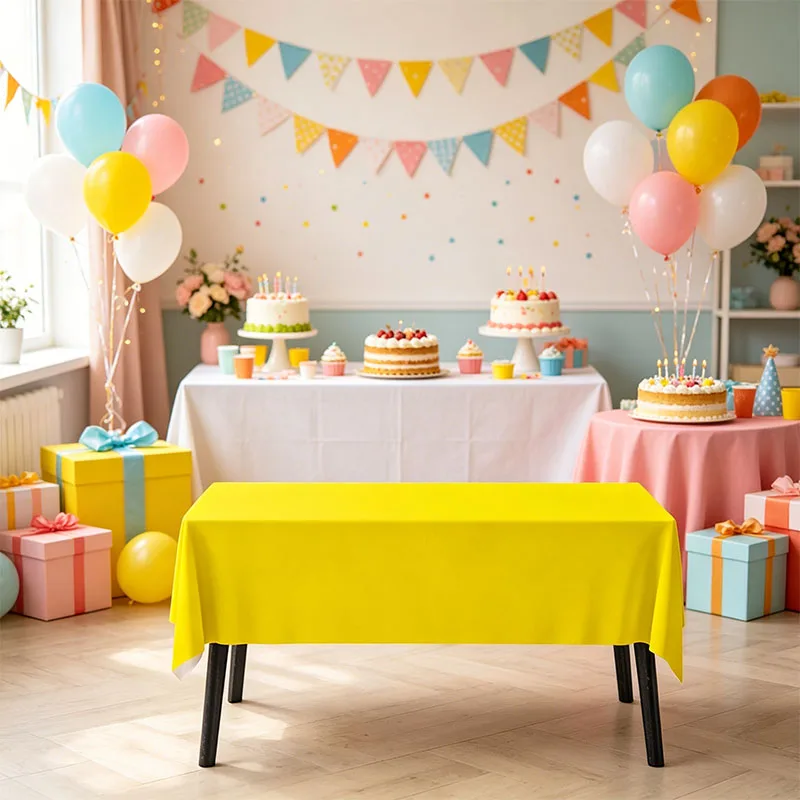 Guardanapos e Toalha de Mesa Coloridos Vibrantes Amarelos Estampados em Papel para Aniversário, Casamento, Festa e Reunião Familiar - Conjunto Essencial de Presentes
