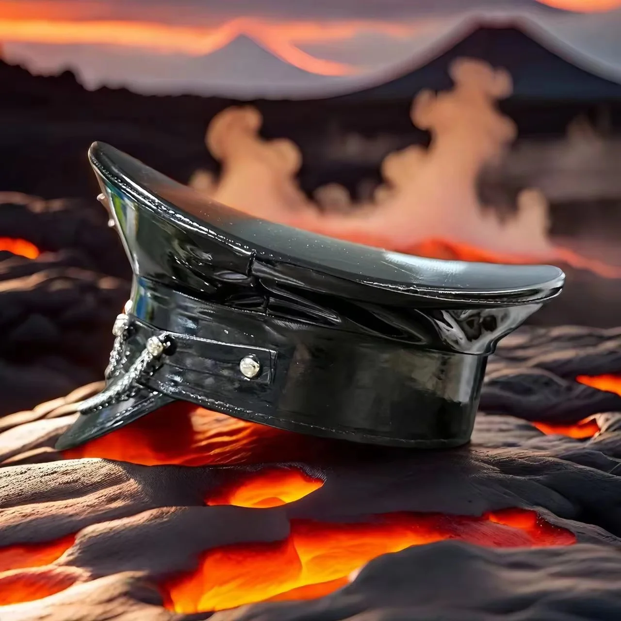 HongLuan Laser lederen kapiteinshoed Strass en militaire petten voor dames, Rave Festivals Accessoires & Feestpet Man Cosplay Fem