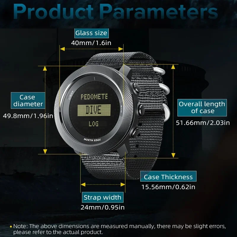 NORTH EDGE APACHE-D Men's Free Dive Digital Watch, 100M Waterproof, Altimeter Barometer Compass, Outdoor Sports Wristwatch for S