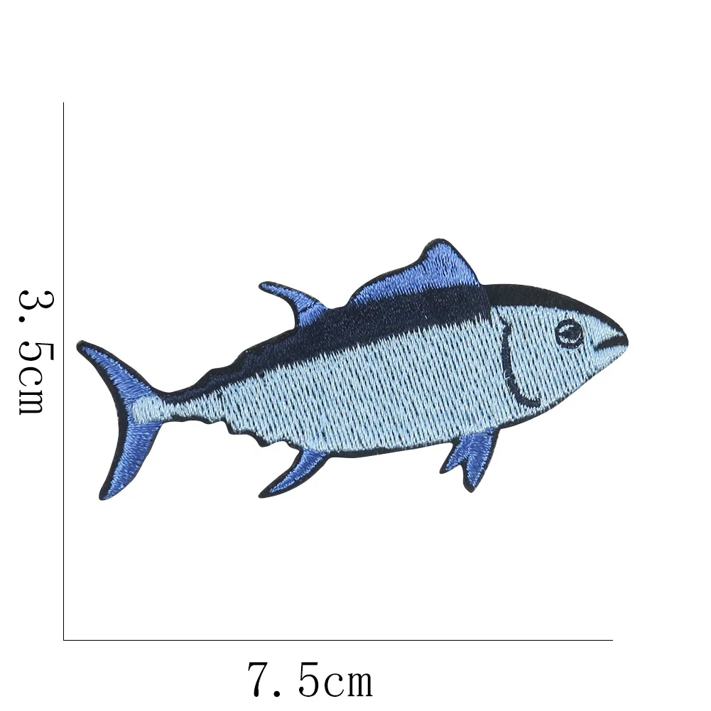 2 szt. Łatka na ryby z tuńczyka haftowana aplikacja z łososiem na tkanina do DIY naszywki patchworkowe ręcznie wykonane do pływania