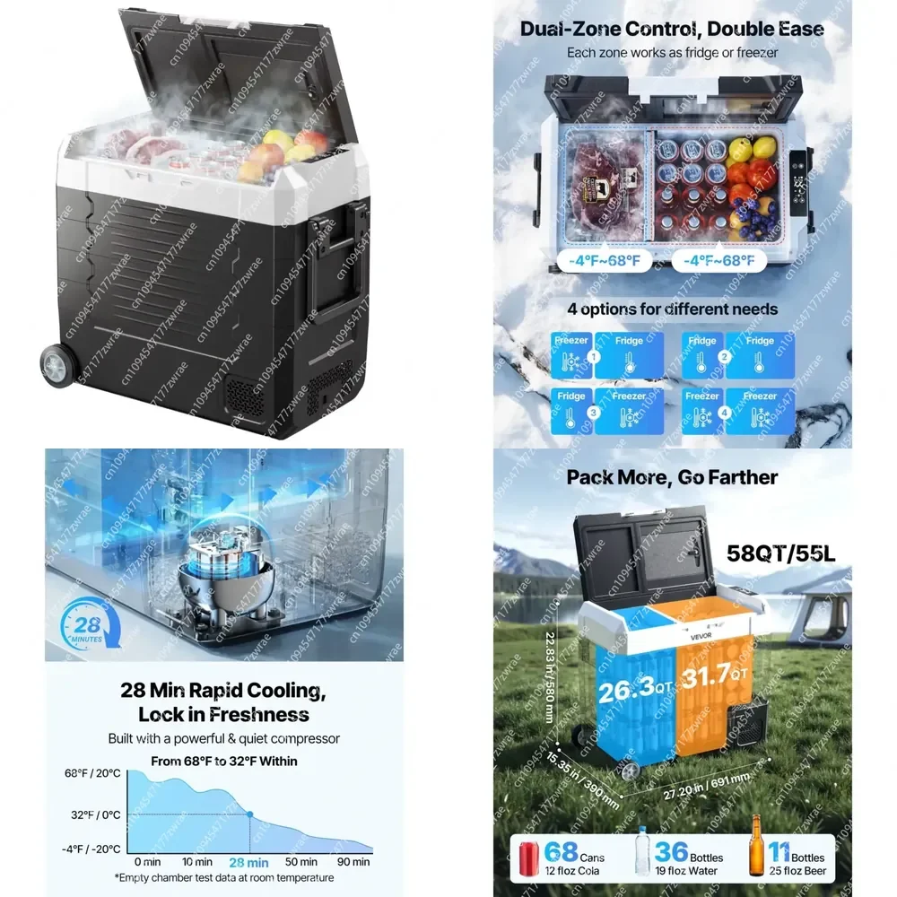 DC 12/24V AC100-240V Compressor Truck Refrigerator with APP Control -4 to 68F 55L Capacity
