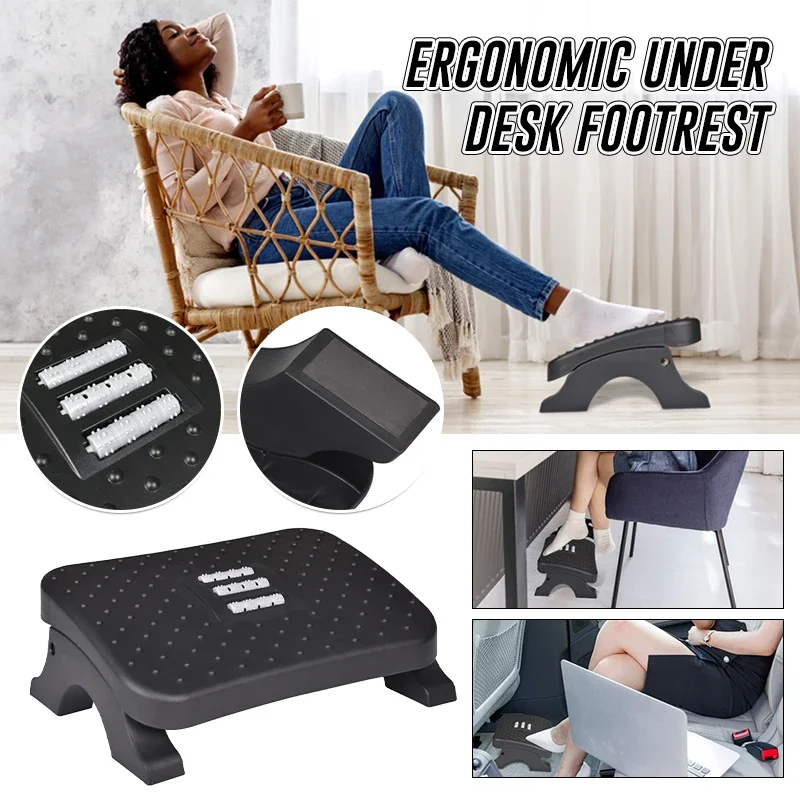 

Under Desk Footstool w/Massage Rollers, Ergonomic Home Office Work Game Foot Rest, Helps Muscle Relax, Leg Care, Pain Relief