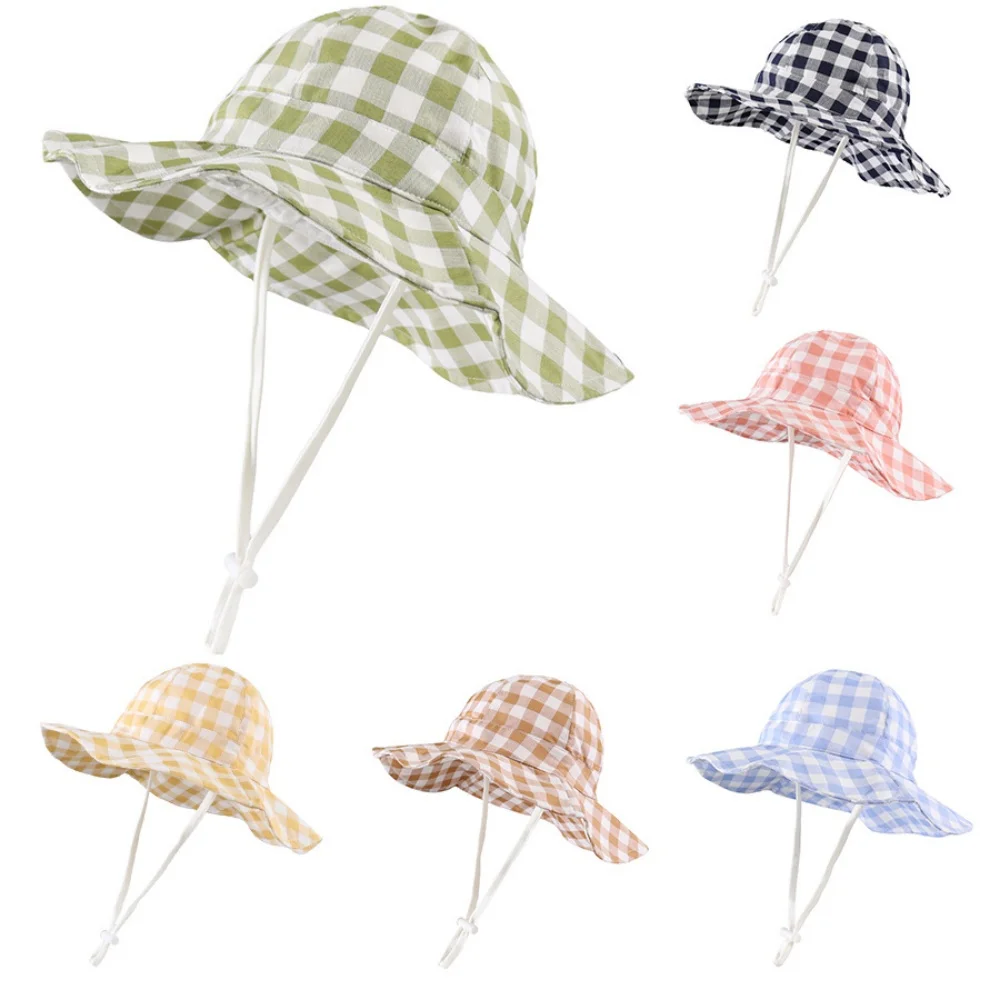 

Plaid Sun Hats For Kids With UPF 50+ Outdoor Adjustable Toddler Beach Hat With Wide Brim Bucket Hats