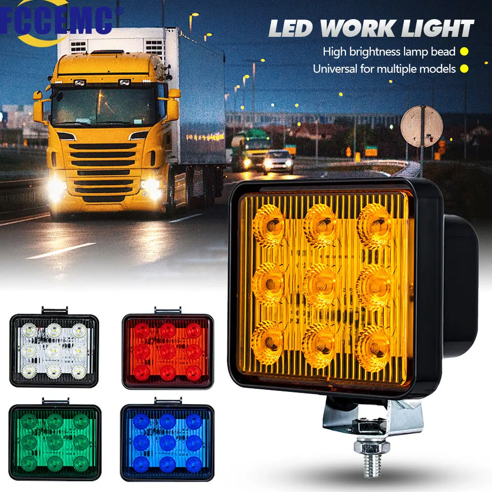 12-80V Truck Car Flashing Warning Light Waterproof Super Bright Abs Square Spotlight Work Lights Tail Brake Rear Lamp