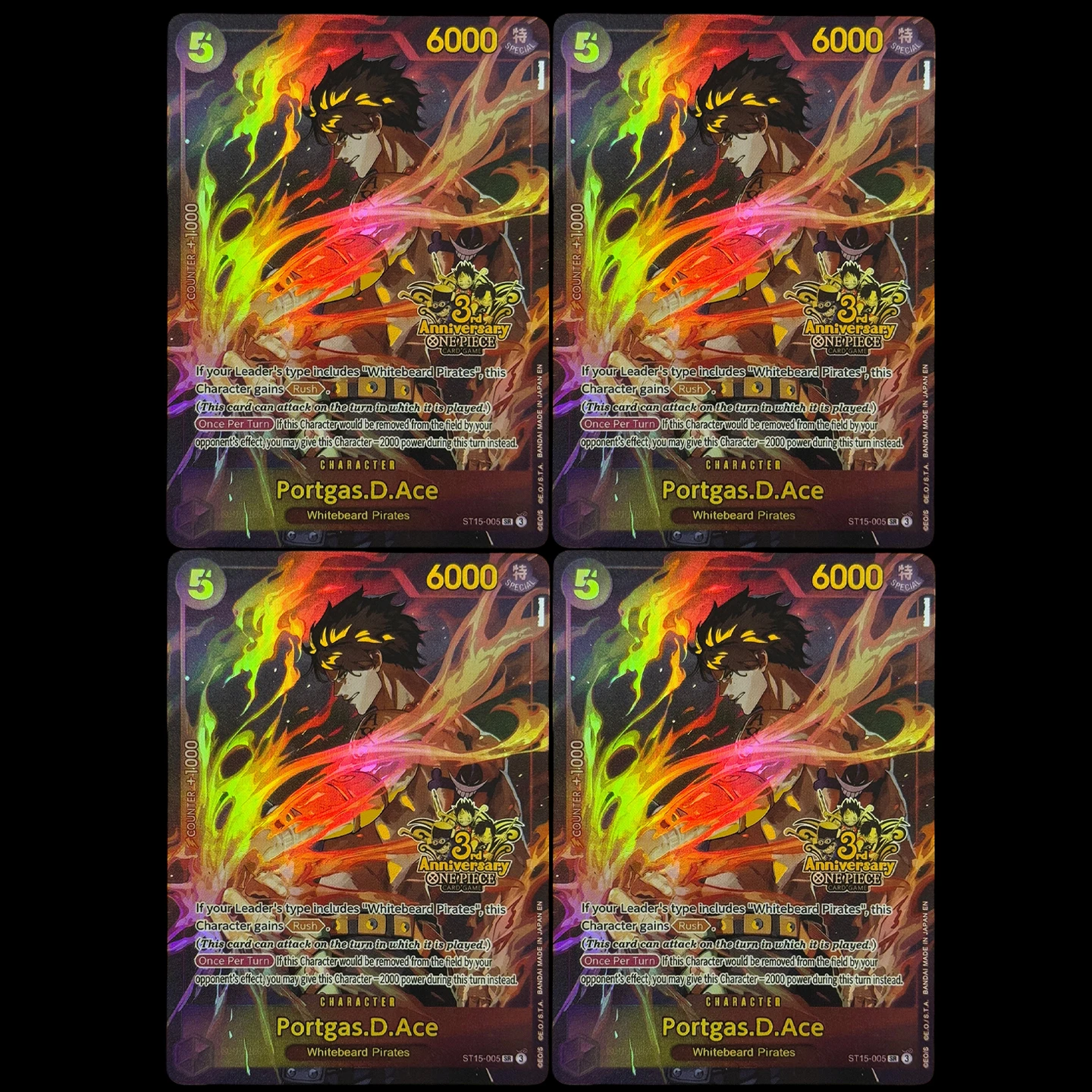 One Piece TCG OPCG English Portgas.D.Ace SR Collection Card Promotional Card 3rd Anniversary Set ST15-005 Foil Card One Piece TC