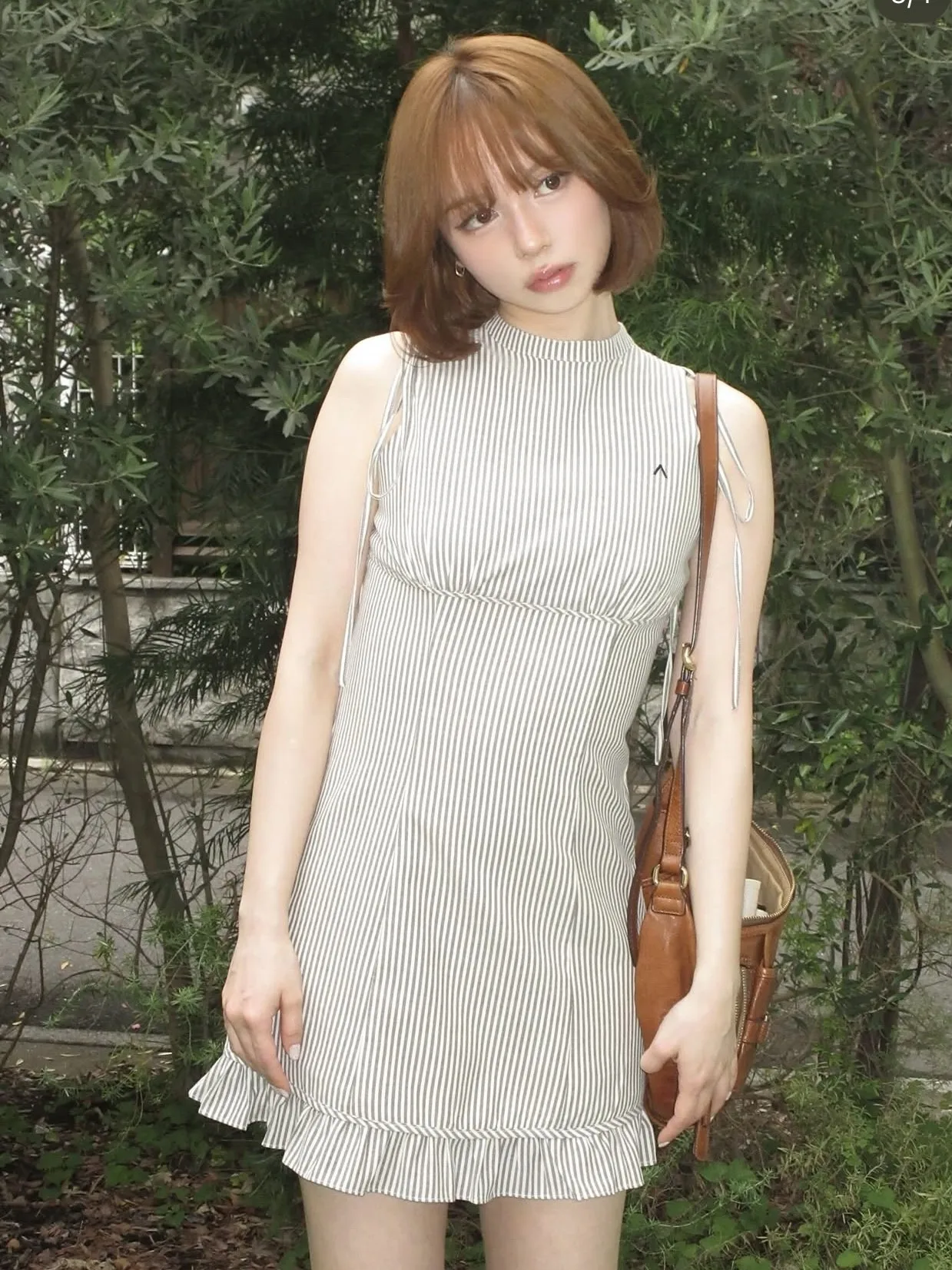 Women Striped Sleeveless Mini Dress Tie Shoulder Ruffle Hem Casual A‑Line Short Dress Bow Strap Dress