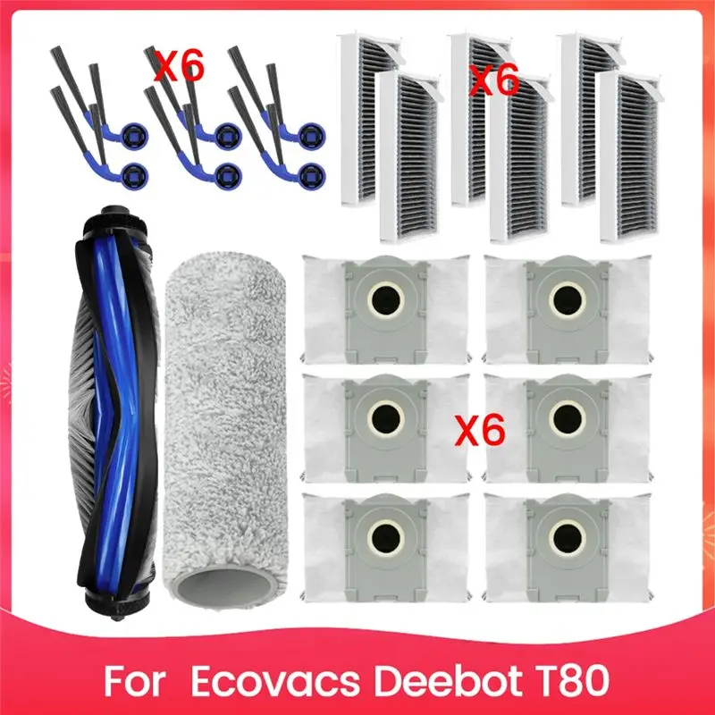 

A95G 20PCS Roller Side Brush Hepa Filter Dust Bag Replacement Forecovacs Deebot T80 Vacuum Cleaner Spare Parts