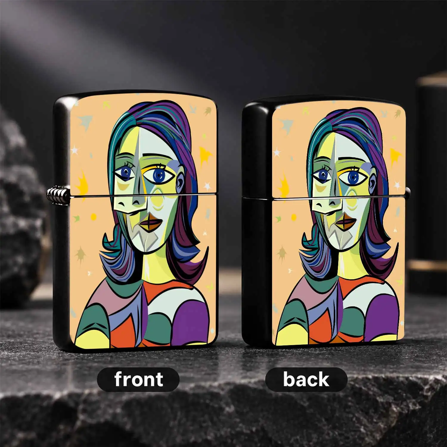 Cubist Style Portrait Art Lighter, Vibrant Picasso-Inspired Color Block Figure Print Portable Ignition Tool, Stylish Practical Accessory For Home Scented Candle Lighting Outdoor Camping Travel, Ideal Unique Gift For Art Lovers Daily Multi-S