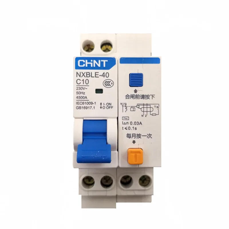 

CHINT 1P+N NXBLE-40 Замена 6A 10A 16A 20A 25A 32A 40A 230V 50HZ Миниатюрный автоматический выключатель утечки RCBO