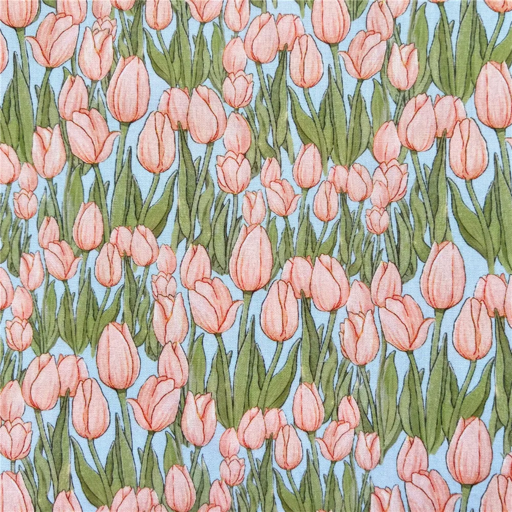 Pink tulip Cotton Fabric Diy Material Sewing Quilting Fabrics for Patchwork Needlework