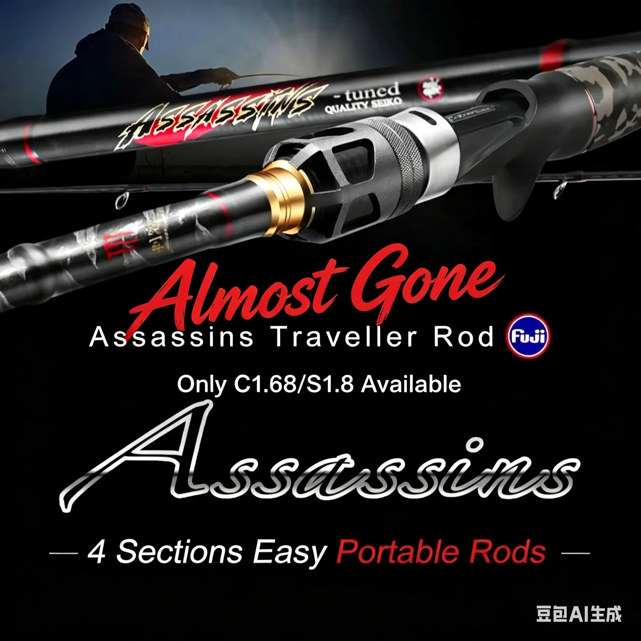 

Histar Assassins 4 Sections Portable DKK-SIC Guide Fuji Seat Fast Action 1.68m-1.8m High Carbon Sping&Caster Travel Fishing Rod