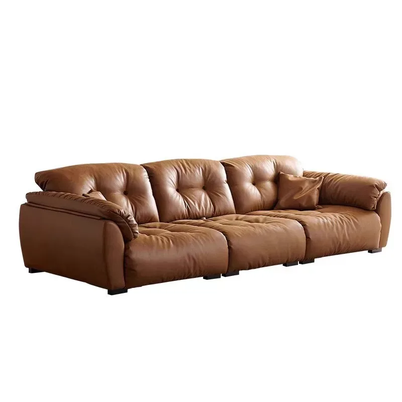 

Living room small apartment first layer cowhide leather sofa