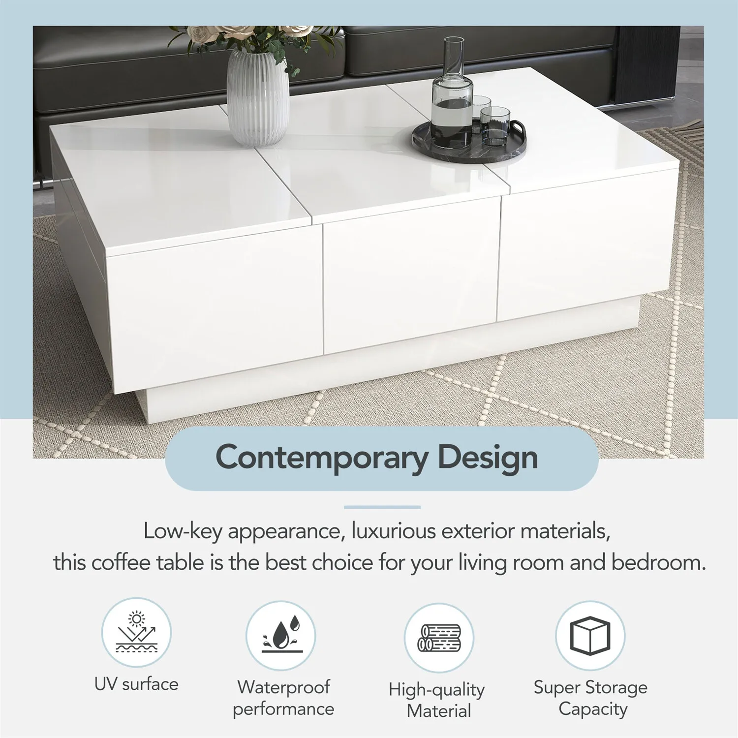 طاولات المقهى الحديثة مع حجرة تخزين مخفية وأدراج للاستخدام في غرفة المعيشة في الولايات المتحدة #5