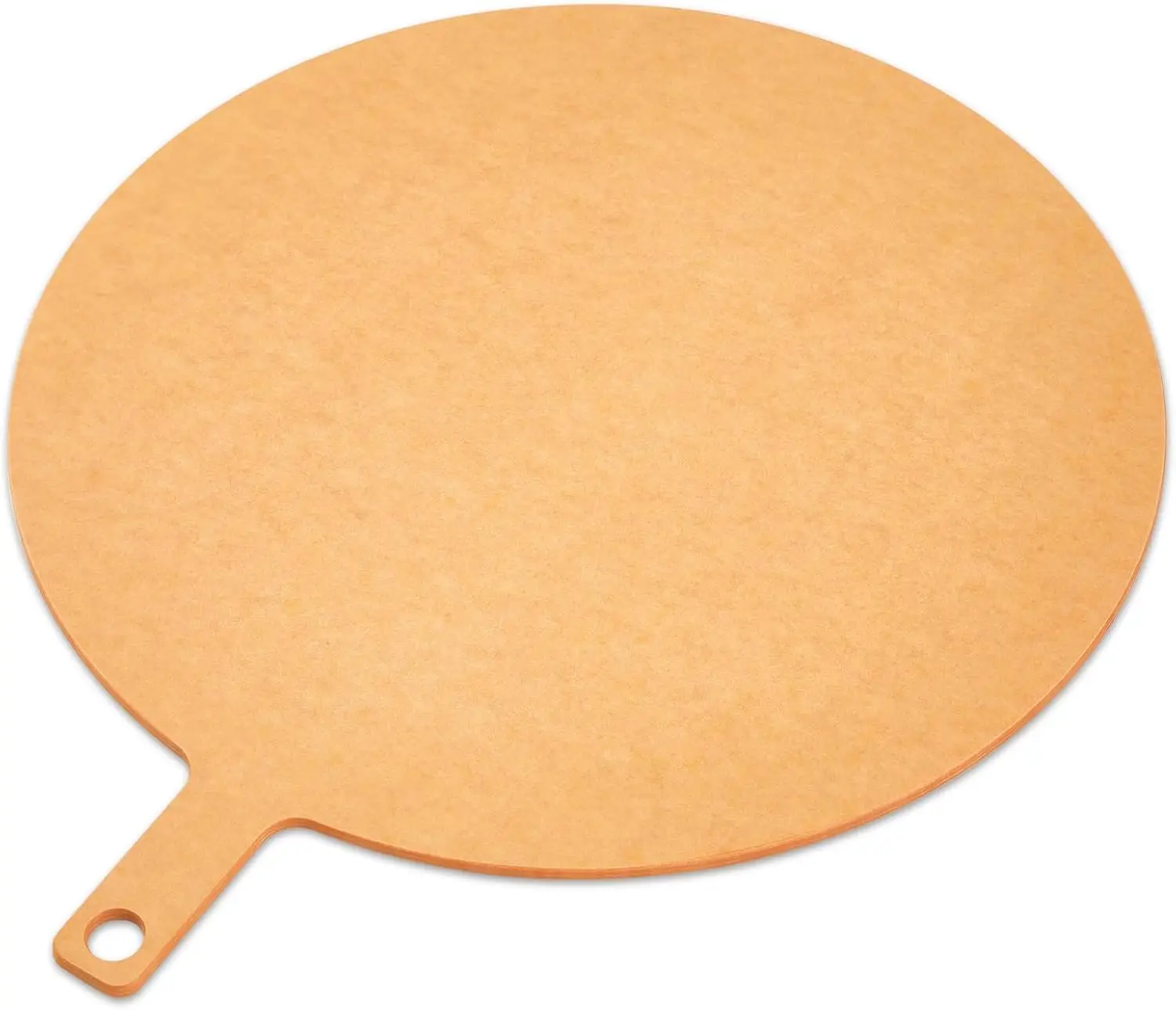 

22" × 18" Round Pizza Cutting Board Wood Fiber Pan with Handle Natural, Non-slip & Ideal Pizza Peel