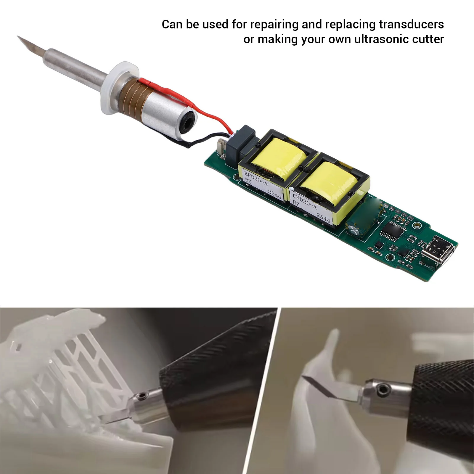 Ultrasonic Cutter Transducer Kit with Driver Module 40KHz Accurate Cutting Machine Replacement for 3D Prints Plastic Wood Resin