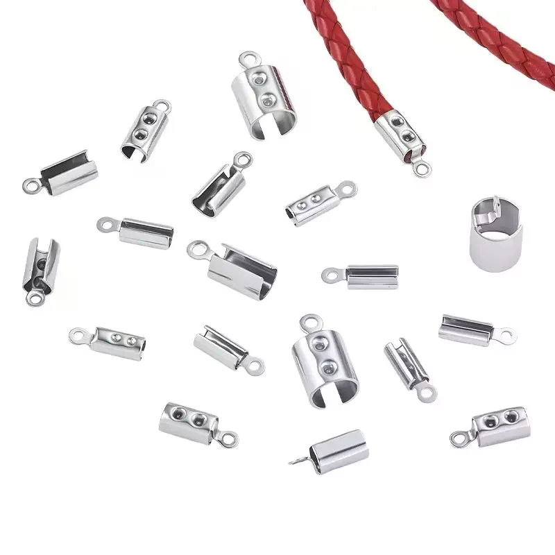 50/100Pcs Necklace Connectors Supplies Stainless Steel Crimp End Beads Caps Leather Cord Clips For DIY Jewelry Making