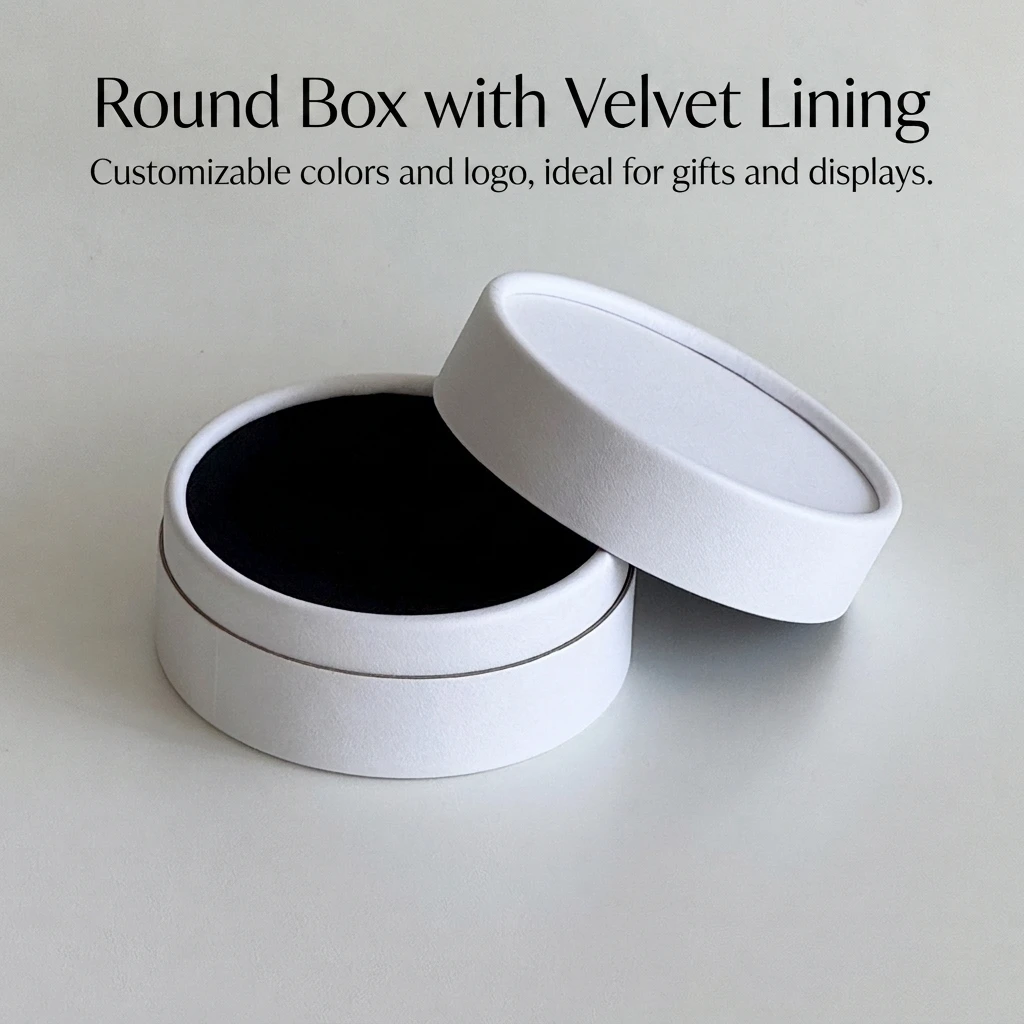 Elegant Jewelry Storage Box Round Velvet Case for Wedding Gifts Retail Packaging Logo Ring Necklace Organizer Box