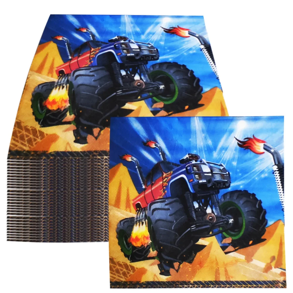 20/40/60 Stück Monster Truck Cocktailservietten Monster Truck Autoservietten Racing Einweg-Partyservietten Monster Truck Party-Dekorationen – Detail 3