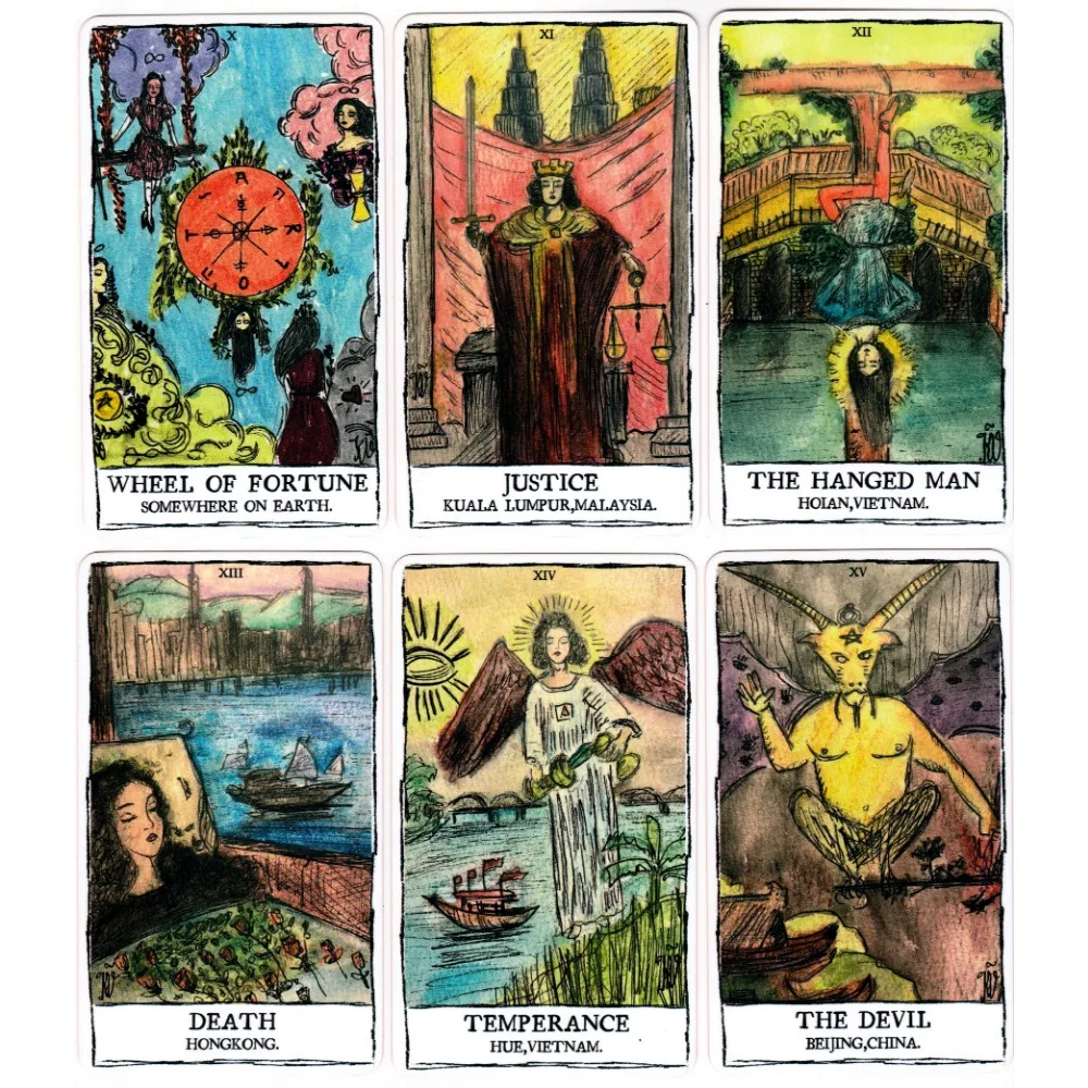 Quên Tarot 12*7cm Te lleva en un viaje místico de amor y autoriscubrimiento, infundido con culturas asiáticas 80 tarjetas