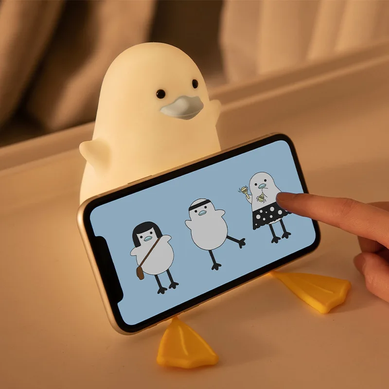 Portable Cute Duck Night Light Silicone Pear Kids Night Light Tap Control USB Rechargeable LED Lamp for Baby Bedroom Room Decor