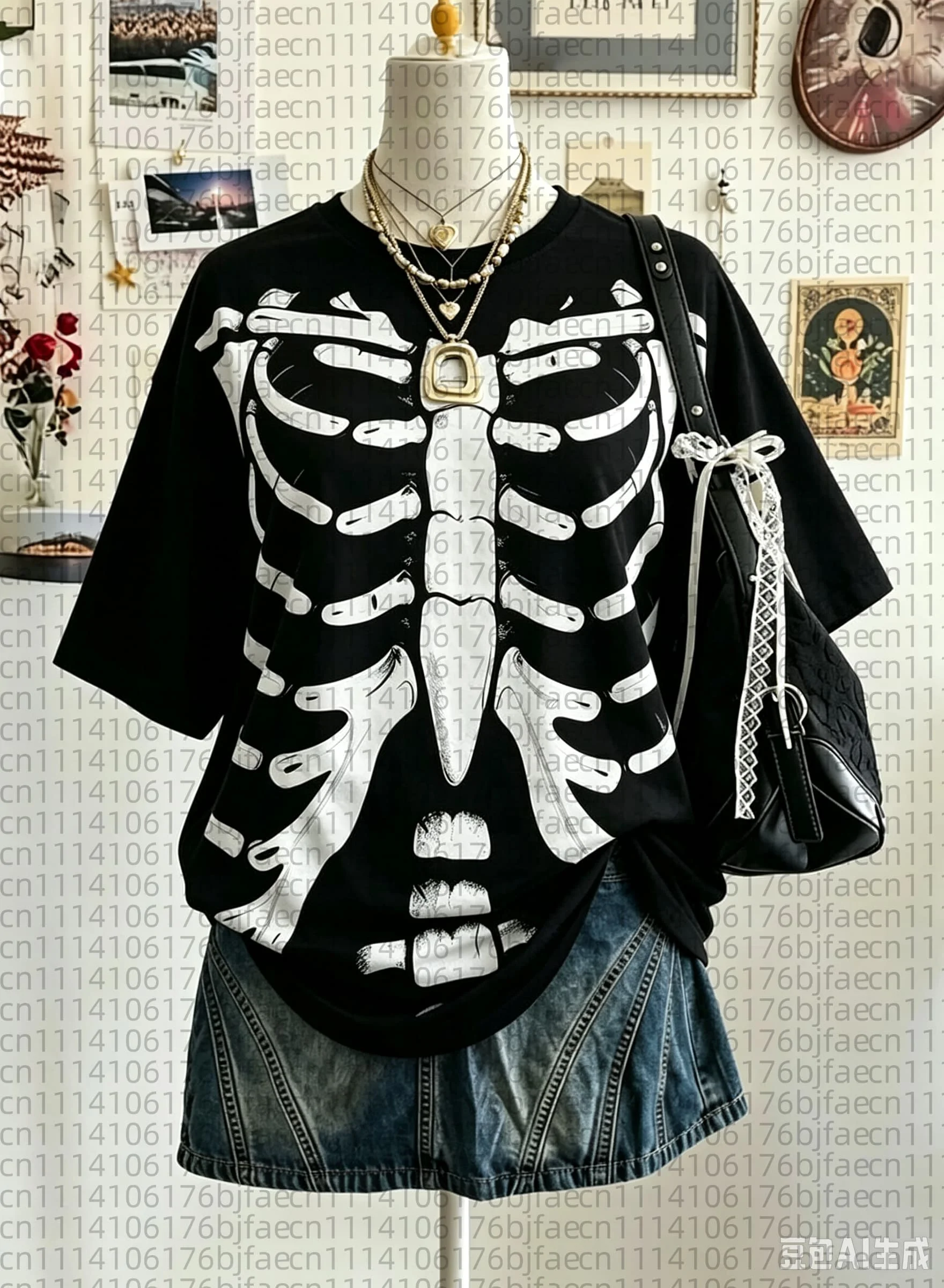 Summer Y2K Skull T-shirt Printed Punk Gothic Dark Comfortable Breathable Women's Short Sleeved T-shirt Street Sports Top