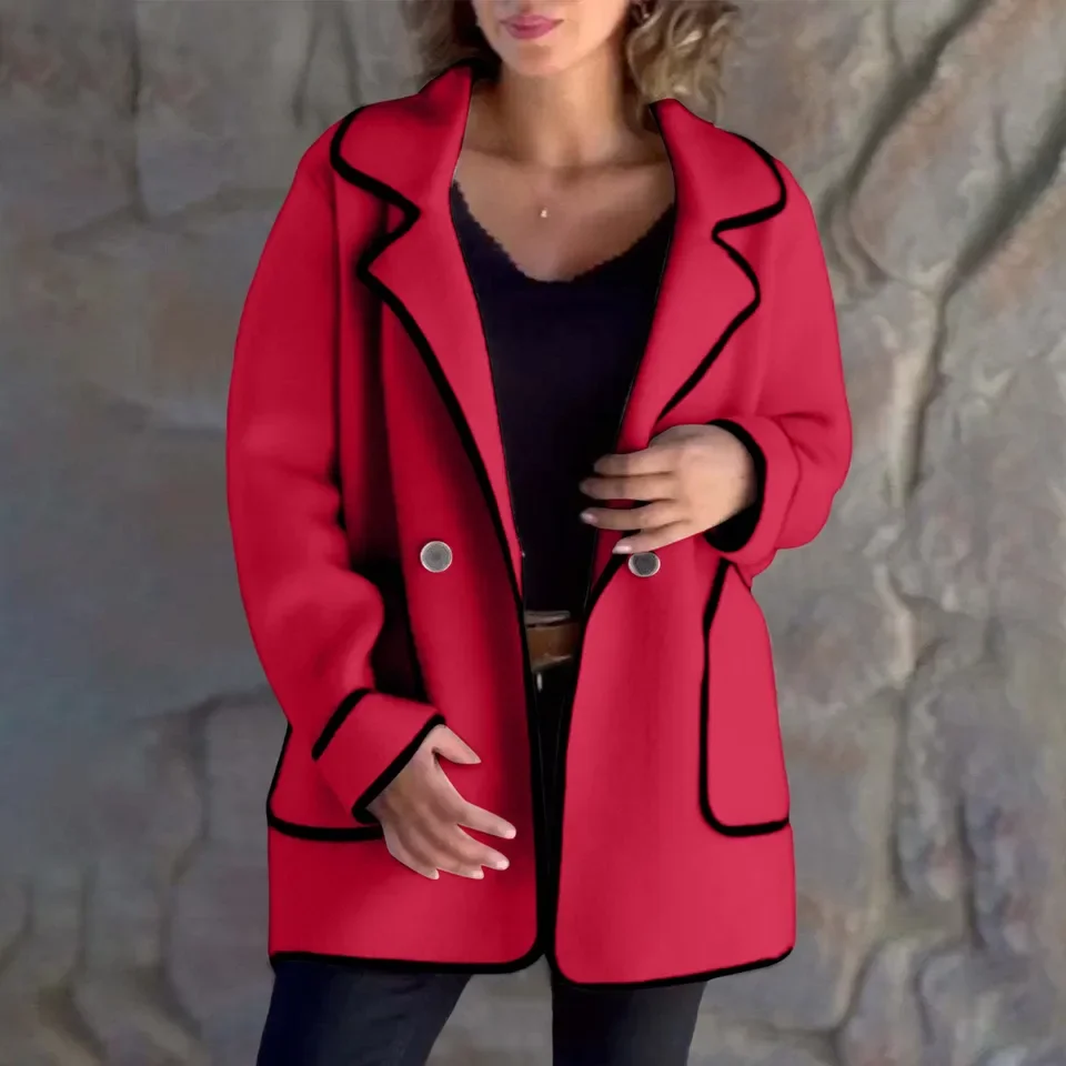 Femmes décontracté simple boutonnage revers à manches longues solide recadrée décontracté vêtements d'extérieur à la mode