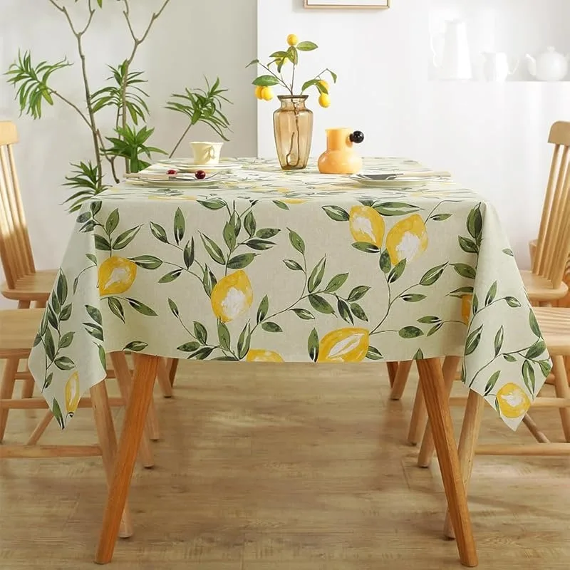 Single-sided printing, lemon green combined with white leaf design, square tablecloth, pool party