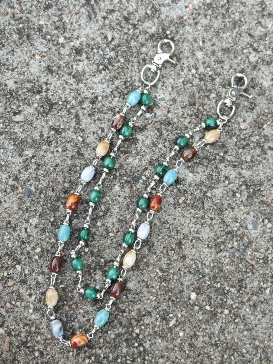 Farbiger Achat-Lmitations-Jade und Edelstein, mehrfarbige Hosenkette, böhmischer Stil, modische Luxus-Accessoires für Männer und Frauen – Detail 6